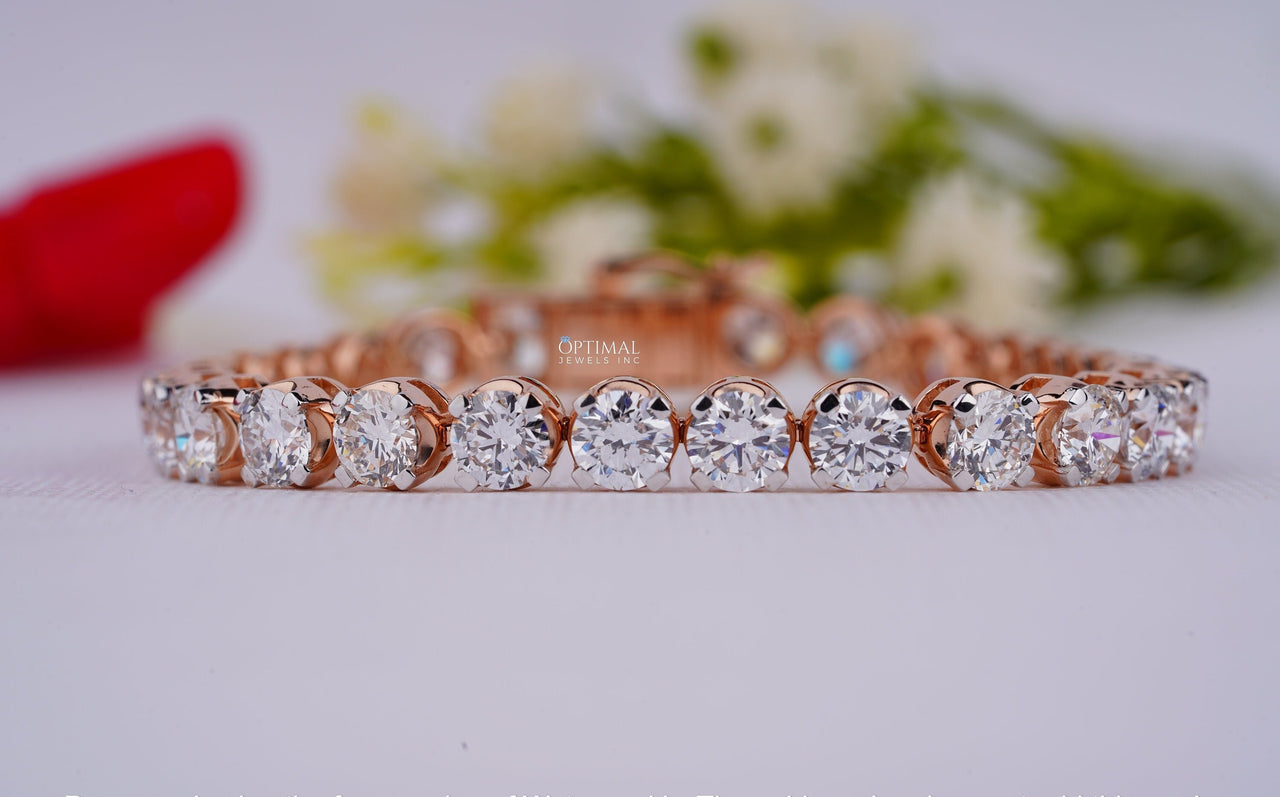 Impressive 23.00 CTW Lab-Grown Round Diamond Bracelet, IGI Certified Round Cut Diamonds Rose Gold Tennis Design Bracelet, For Men and Women