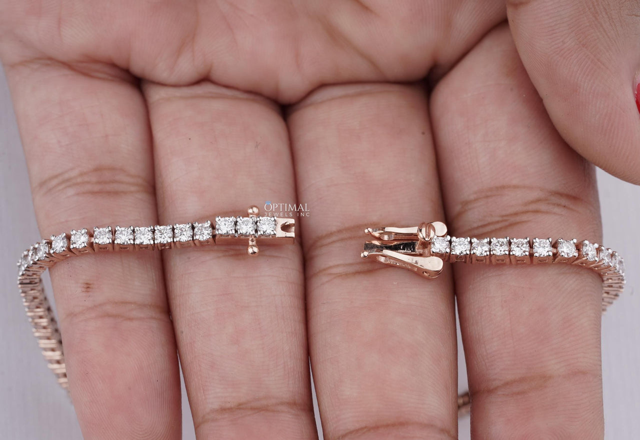 Rose Gold Lab-Grown Diamond Bracelet, 1.00 CT Round Cut Diamond Bracelet, Minimalist Bracelet, Everyday Wear Bracelet, Special Gift for Her