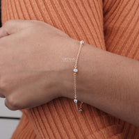 Thumbnail for Lab-Grown Diamond Chain Bracelet, 0.50 CTW Round Cut Diamond Bracelet, Bezel Set Rose Gold Bracelet, Station Bracelet, Special Gift for Love