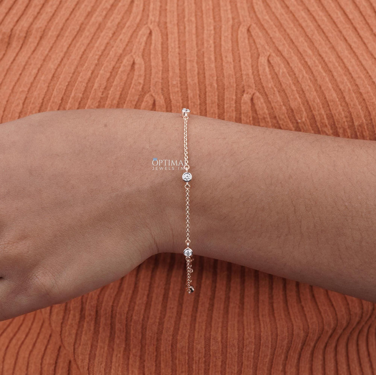 Lab-Grown Diamond Chain Bracelet, 0.50 CTW Round Cut Diamond Bracelet, Bezel Set Rose Gold Bracelet, Station Bracelet, Special Gift for Love