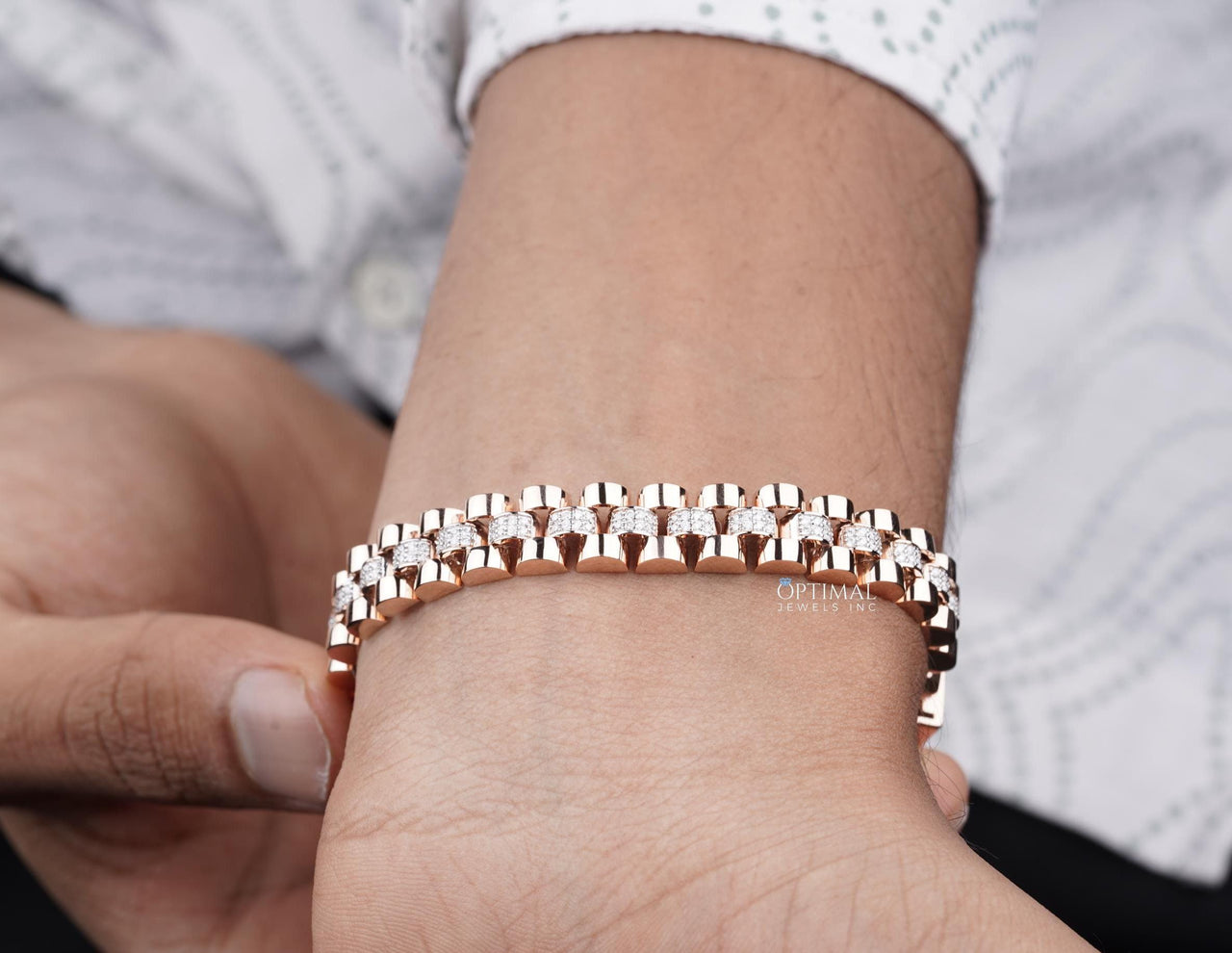 Elegant Rose Gold Cuban Link Bracelet, 4.05 CT Lab Grown Pave Diamond-Studded Bracelet, Luxury Bracelet for Jewelry Lovers, Bracelet For Him