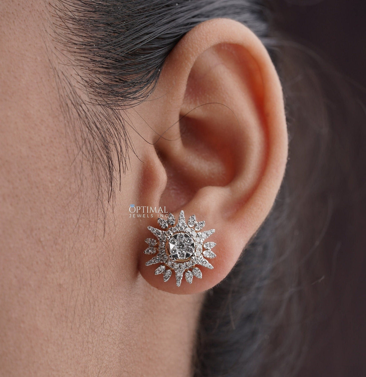 Glamorous Lab-Grown Diamond Flare Earrings, 3.00 CTW Round Cut Diamonds, Pave Halo Set Diamond Earring  Perfect for Every Occasion For Women