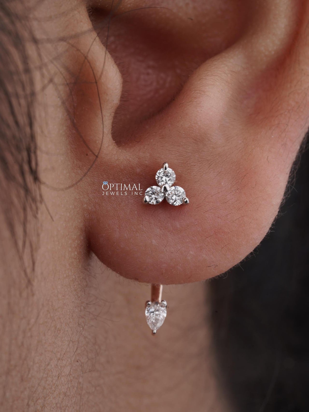 0.50 CTW Unique Rose Gold Earring - Lab-Grown Diamonds Asymmetric Design - Round and Pear-Cut Stones - Women's Fashion Jewelry- Gift For Her