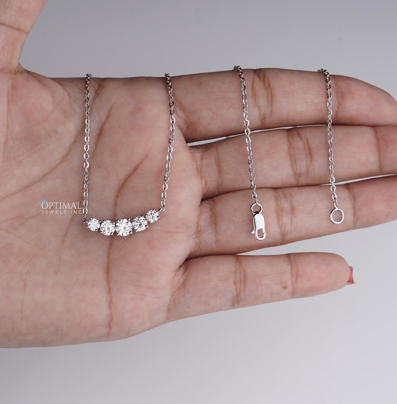 Gorgeous Five Stone Lab Grown Diamond Necklace 1.20 Ctw Round Cut Diamond White Gold 18 Inch Necklace, Perfect Wedding or Anniversary Gift