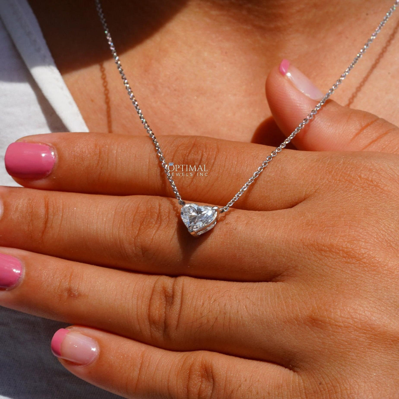 Stunning White Gold Heart Necklace, Lab Grown Diamond, 1.50 Ctw Solitaire Pendant, 18" Chain Everyday Wear Pendant, Special Gift For Wife