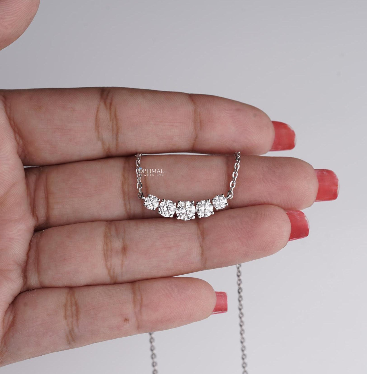 Gorgeous Five Stone Lab Grown Diamond Necklace 1.20 Ctw Round Cut Diamond White Gold 18 Inch Necklace, Perfect Wedding or Anniversary Gift