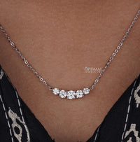 Thumbnail for Gorgeous Five Stone Lab Grown Diamond Necklace 1.20 Ctw Round Cut Diamond White Gold 18 Inch Necklace, Perfect Wedding or Anniversary Gift